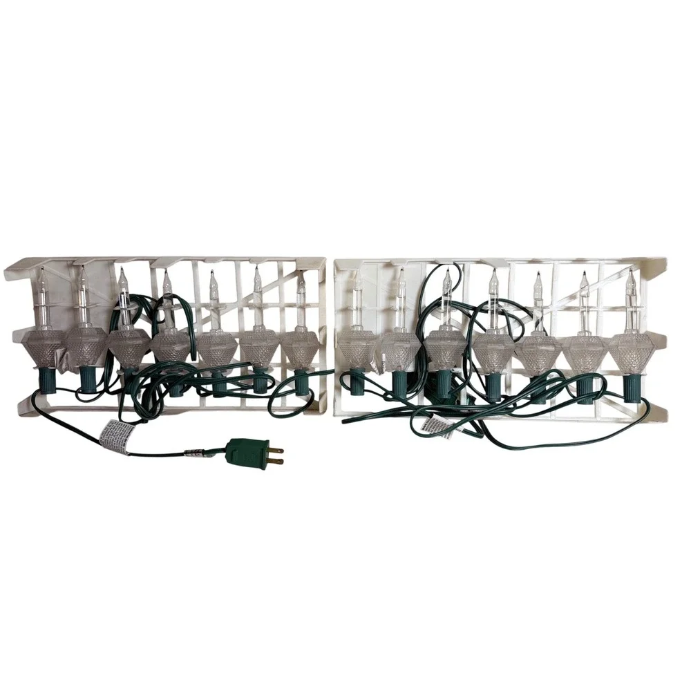 Vintage Style Bubble Christmas Lights 14 Count Clear Gold Warm Glow Green Wire